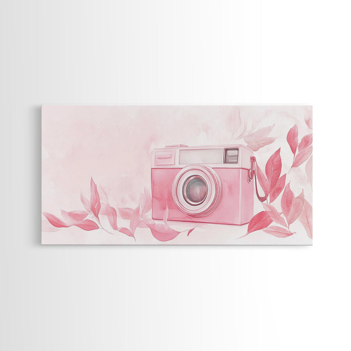 Retro Pink Camera Canvas Print | Whimsical Photography Wall Art | Light Pink Modern Decor | Unique Living Room Artwork | Gift Idea