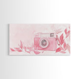 Retro Pink Camera Canvas Print | Whimsical Photography Wall Art | Light Pink Modern Decor | Unique Living Room Artwork | Gift Idea