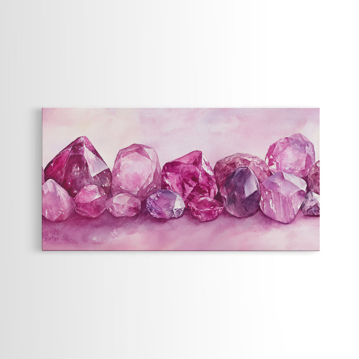 Gemstone Painting Canvas Print - Pink Abstract Art Minimalist Gemstone Painting Coastal Decor Feminine Gift Idea Wall Ar