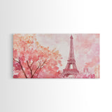 Eiffel Tower Cherry Blossom Canvas Print - Light Pink Wall Art Paris Landscape Romantic Living Room Art Bedroom Rustic Decor