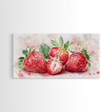 Strawberry Still Life Canvas Print - Bright Red Fruit Rustic Kitchen Art Food Review Artwork Light Pink Wall Art Rustic Decor