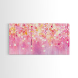 Magical Fairy Light Pink Abstract Canvas Print with Bokeh Lights, Ideal Whimsical Art for Living Room, Vertical Skinny Wall Art
