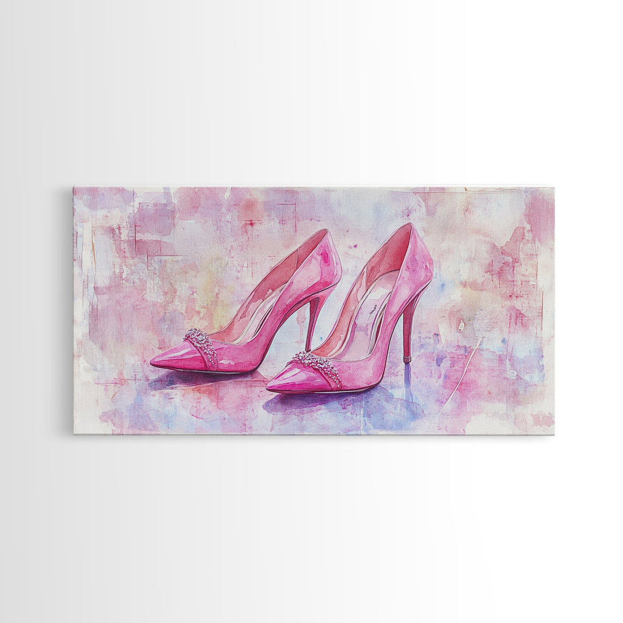 Glamorous Pink High Heels Canvas Print, Fashion Art, Whimsical Room Decor, Light Pink Wall Art, Feminine and Stylish Bedroom Art