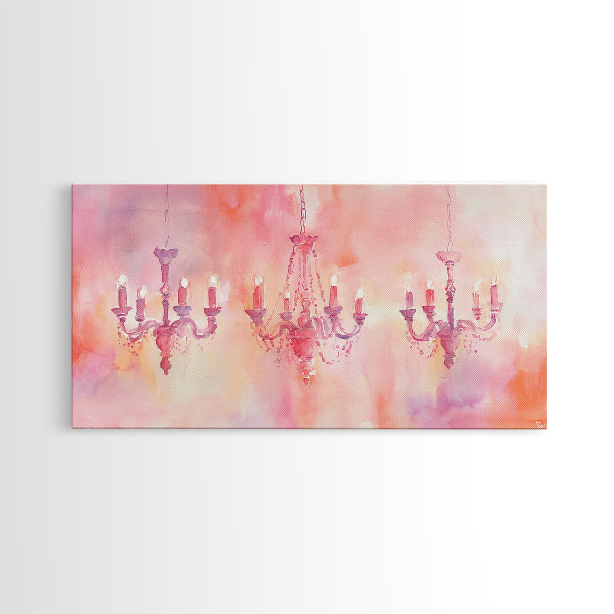 Elegant Chandeliers Canvas Print Romantic Lighting Artwork Pink Orange Wall Art Living Room Aesthetic Rustic Home Decor Artwork