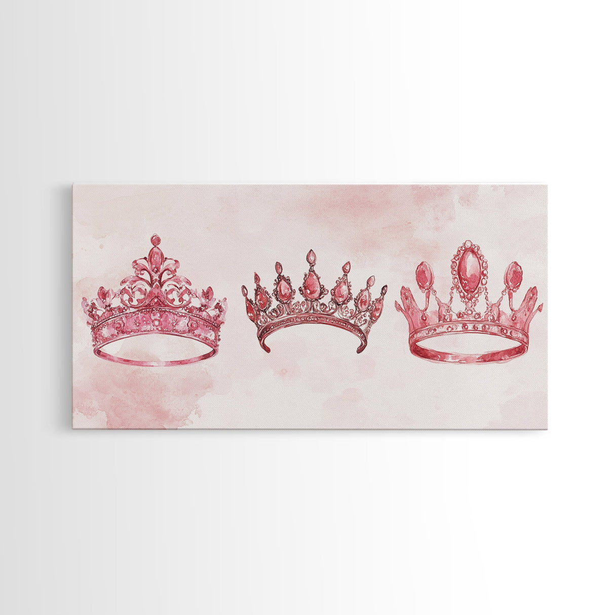 Pink Crown Trio Canvas Print Whimsical Art Princess Aesthetic Dorm Decor Light Pink Art Bedroom or Living Room Artwork Gift Idea