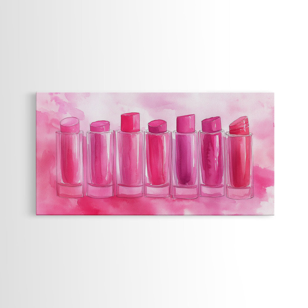 Lipstick Row Canvas Print | Pink Wall Art, Whimsical Decor, Light Pink Art, Feminine Gift Idea, Living Room Art, Above Couch Decor