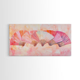 Fan Arrangement Canvas Print | Moroccan Wall Art, Chinoiserie Wall Art, Wabi Sabi Art, Light Pink Decor, Extra Wide Wall Art, Above Sofa Art