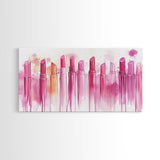 Assorted Lipstick Shades Illustration in Light Pink Wall Art on Canvas Print, Makeup Lover's Room or Vanity Decor Idea