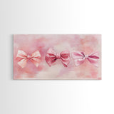 Bow Tie Trio Painting with Pink Orange Wall Art Aesthetic Framed Canvas Print, Whimsical Art Bedroom or Living Room Decor