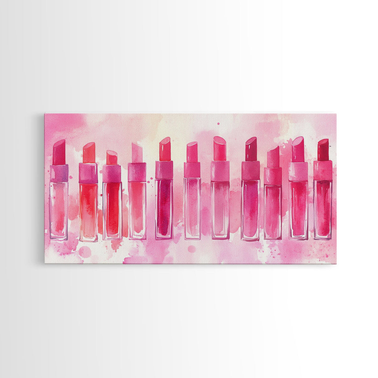 Elegant Lipsticks Display Painting as Pink Abstract Wall Art on Canvas Print, Makeup Collector Vanity or Bedroom Accent Decor
