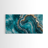 Turquoise Geode-Inspired Canvas Print, Mosaic Wall Art, Teal Wall Art, Abstract Coastal Art, Panoramic Art, Wide Wall Art, Coastal Decor