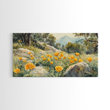 California Poppy Art Landscape Framed Canvas Print Wildflower Wall Art Rustic Decor Above Sofa Living Room Art Gift Idea