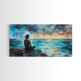 Woman Meditating Coastal Sunset Framed Canvas Print Yoga Art Nautical Wall Art Bedroom Decor Perfect Gift Idea Coastal Cowgirl Artwork