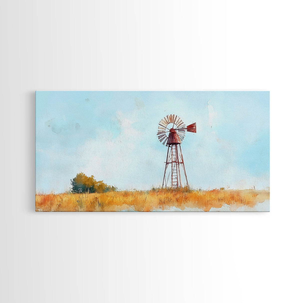 Rustic Windmill Framed Canvas Print Perfect Above Sofa Farmhouse Art Panoramic Artwork Wabi Sabi Inspired Bedroom Horizontal Wall Art