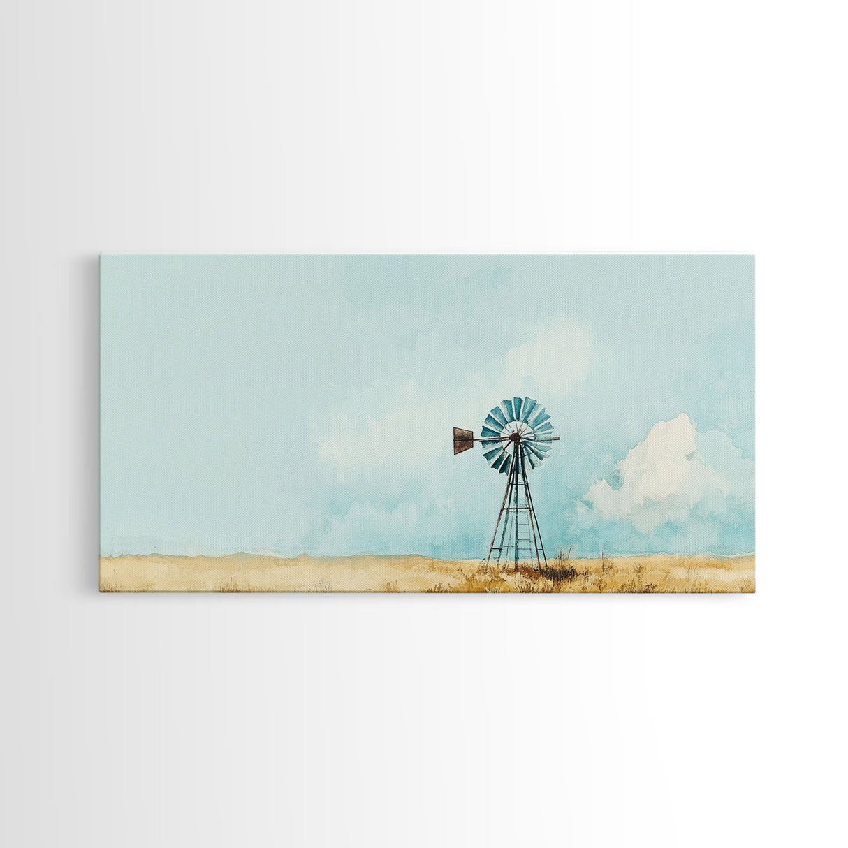 Minimalist Windmill Landscape Framed Canvas Print Above Couch Rustic Wall Art Coastal Inspired Bedroom Decor Horizontal Wall Art Idea