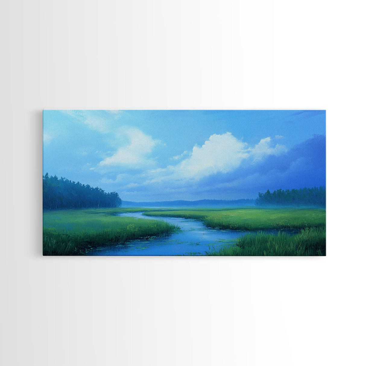 Marshland Panoramic Canvas Print, Coastal Landscape Art Bedroom Decor, Rustic Wall Art Living Room Gift, Nautical Horizontal Artwork