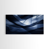 Flowing Blue Abstract Framed Canvas Print, Minimalist Geometric Wall Art Above Sofa Decor, Moody Panoramic Artwork Gift Living Room
