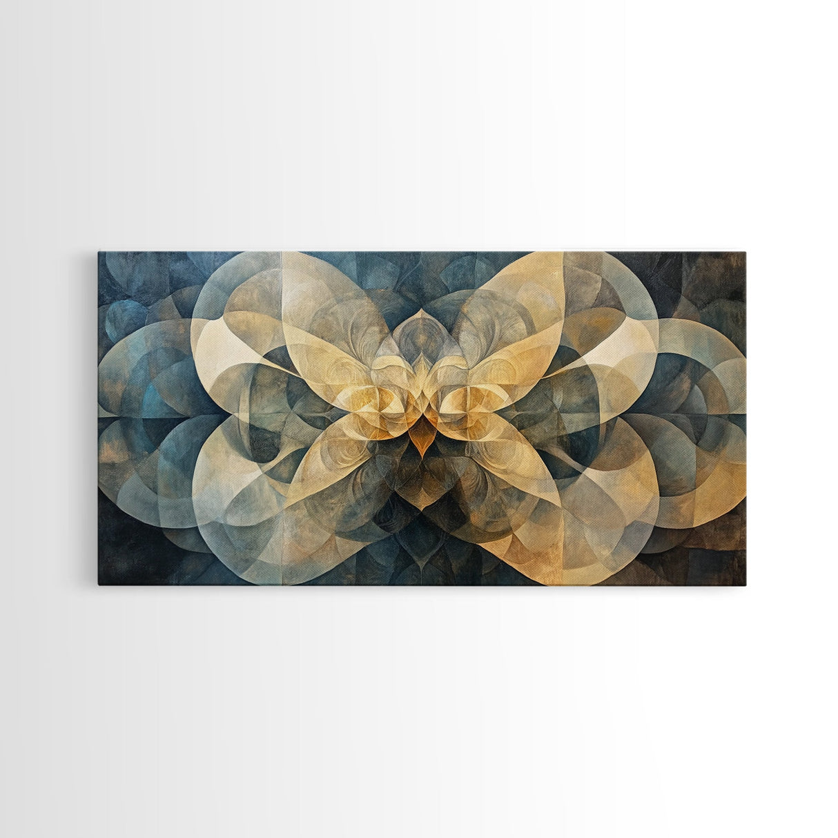 Symmetrical Abstract Framed Canvas Print, Geometric Wall Art Wabi Sabi Decor, Moody Minimalist Artwork Idea Bedroom Horizontal Design