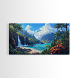 Waterfall Paradise Canvas Print Hawaii Art Coastal Wall Art Above Sofa Decor Rustic Landscape Painting Living Room Art Gift Idea