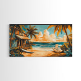 Sunset Surf Shack Canvas Print Nautical Wall Art Coastal Painting Rustic Decor Tropical Landscape Art Extra Wide Art Bedroom Art