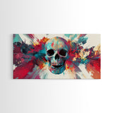 Abstract Skull Art Framed Canvas Print, Moody Colorful Halloween Wall Decor, Unique Living Room Art, Vibrant Therapy Art Gift Idea