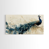 Stunning Peacock Art Framed Canvas Print, Bold Wildlife Wall Decor, Moody Nature Painting, Bedroom Above Sofa Art Gift Idea