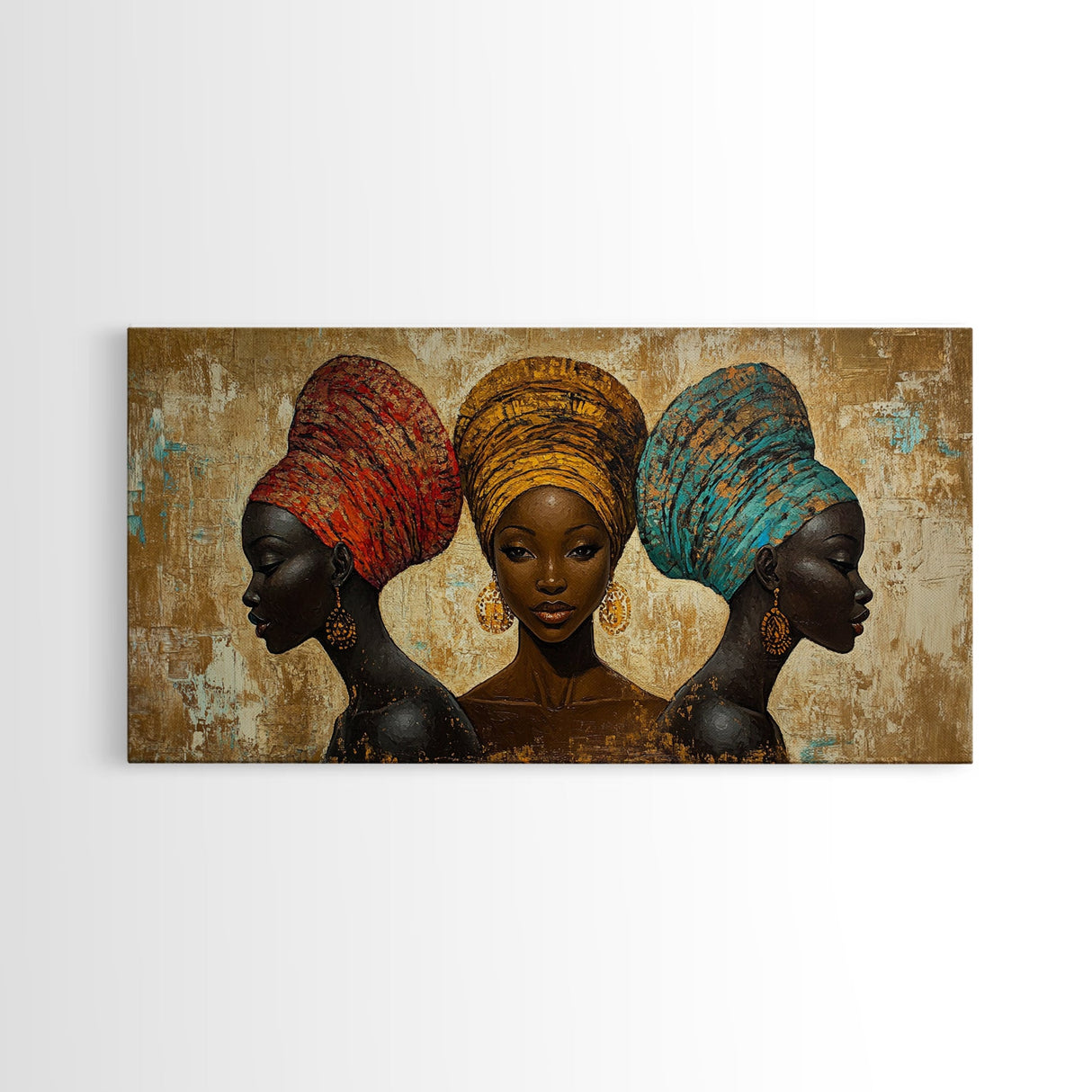 Elegant African Women Canvas Print, Bold Afrocentric Wall Art Decor, Moody Abstract Painting, Unique Bedroom Art Gift Idea