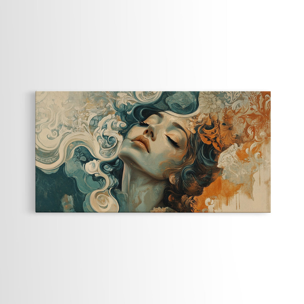 Art Nouveau Framed Canvas Print Featuring Goddess Art and Botanical Prints Beautiful Feminine Inspired Bedroom or Guest Room Art