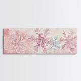 Hand-Painted Snowflake Art Canvas Print, Christmas Rustic Winter Wall Decor, Light Pink Abstract Artwork, Cozy Living Room Art Gift