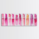 Vibrant Lipstick Shades Canvas Print, Pink Makeup Wall Art, Feminine Bedroom Decor, Whimsical Beauty Room Artwork Gift Idea