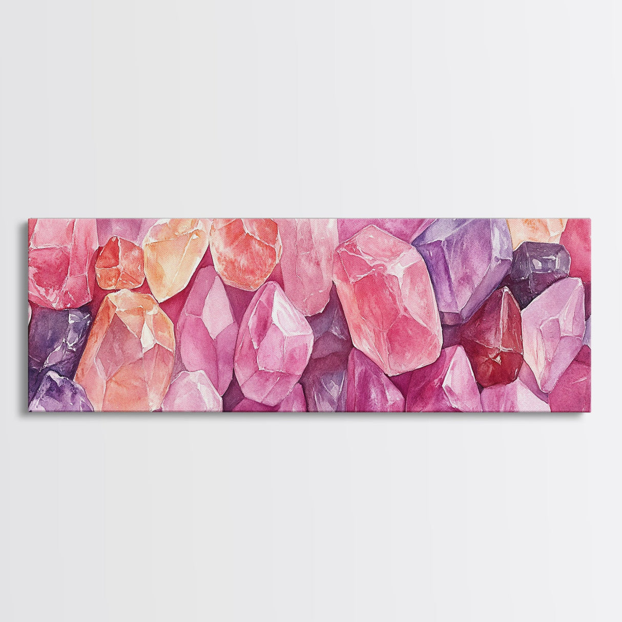 Gemstone Painting Canvas Print with Whimsical Crystal Colors, Gift Idea with Pink Orange Wall Art Accents, Boho Vertical Art