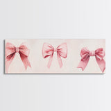 Light Pink Wall Art Canvas Print with Bows Decor, Minimalist Painting, Bedroom Art, Horizontal Abstract Artwork for Living Room