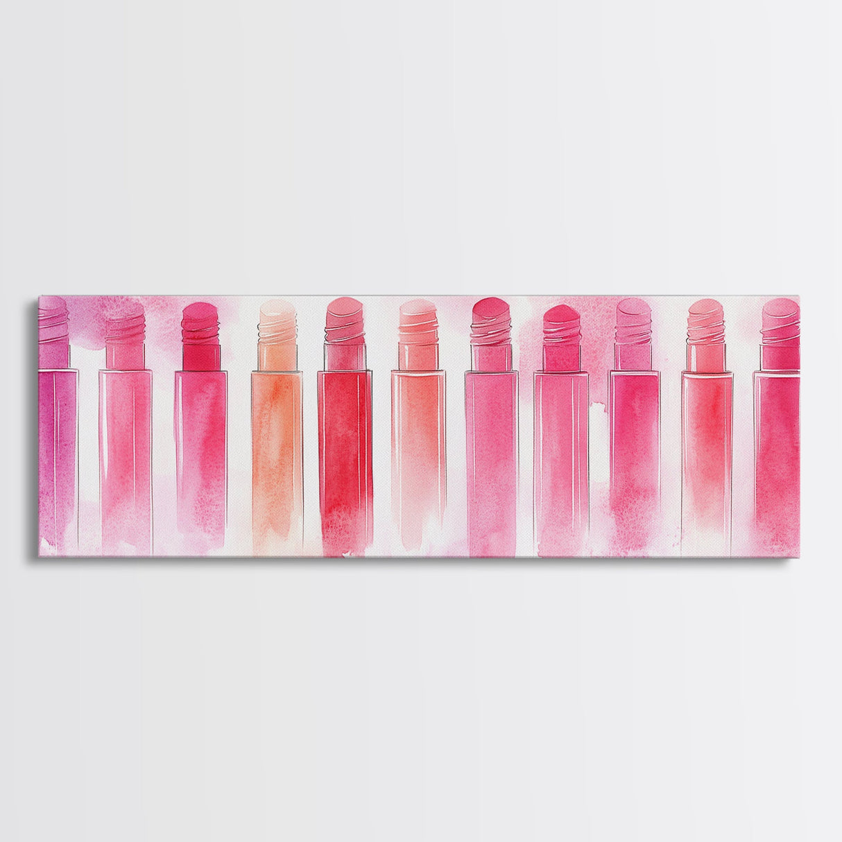 Pink Abstract Art Framed Canvas Print Featuring Lip Gloss Collection, Feminine Living Room Artwork, Boho Dorm Decor Gift Idea
