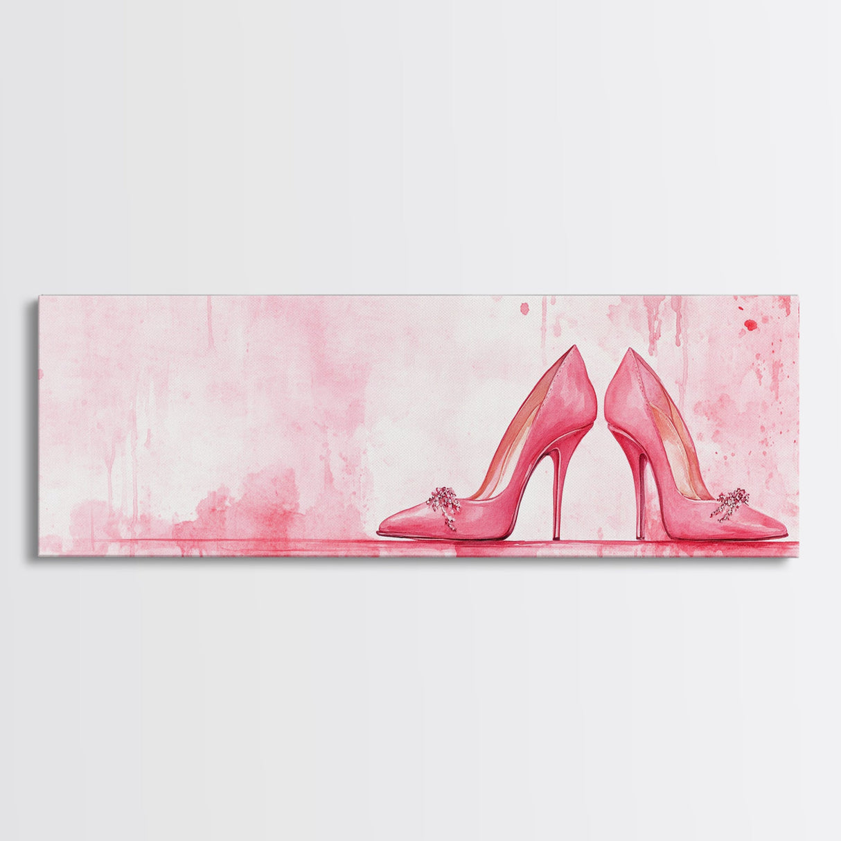 Light Pink Wall Art Framed Canvas Print Featuring Elegant High Heels, Feminine Bedroom Decor, Fashion Artwork Above Bed Idea