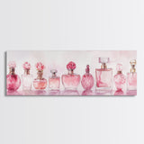 Framed Canvas Print Perfume Bottle Art Pink Abstract Art Feminine Decor Gift Idea Minimalist Living Room Wall Art Horizontal Painting