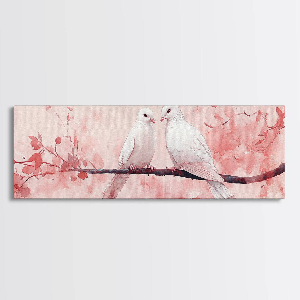 White Dove Painting on Cherry Branch, Canvas Print, Cherry Blossom Art, Bedroom Aesthetic, Whimsical Decor, Spring Wall Art Style
