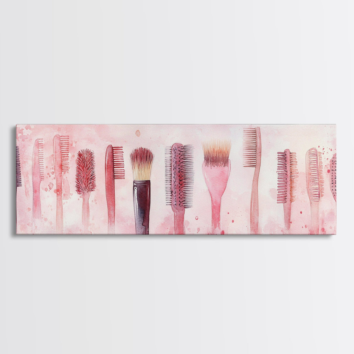Light Pink Combs and Brushes Wall Art, Framed Canvas Print, Feminine Whimsical Art, Makeup Room Wall Art, Girly Room Decor