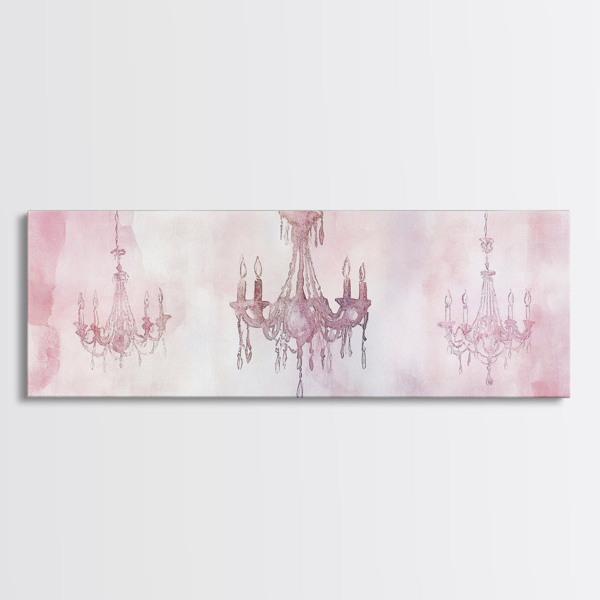 Elegant Chandelier Art Framed Canvas Print Light Pink Wall Art Minimalist Décor Horizontal Art Bedroom Living Room Gift Idea