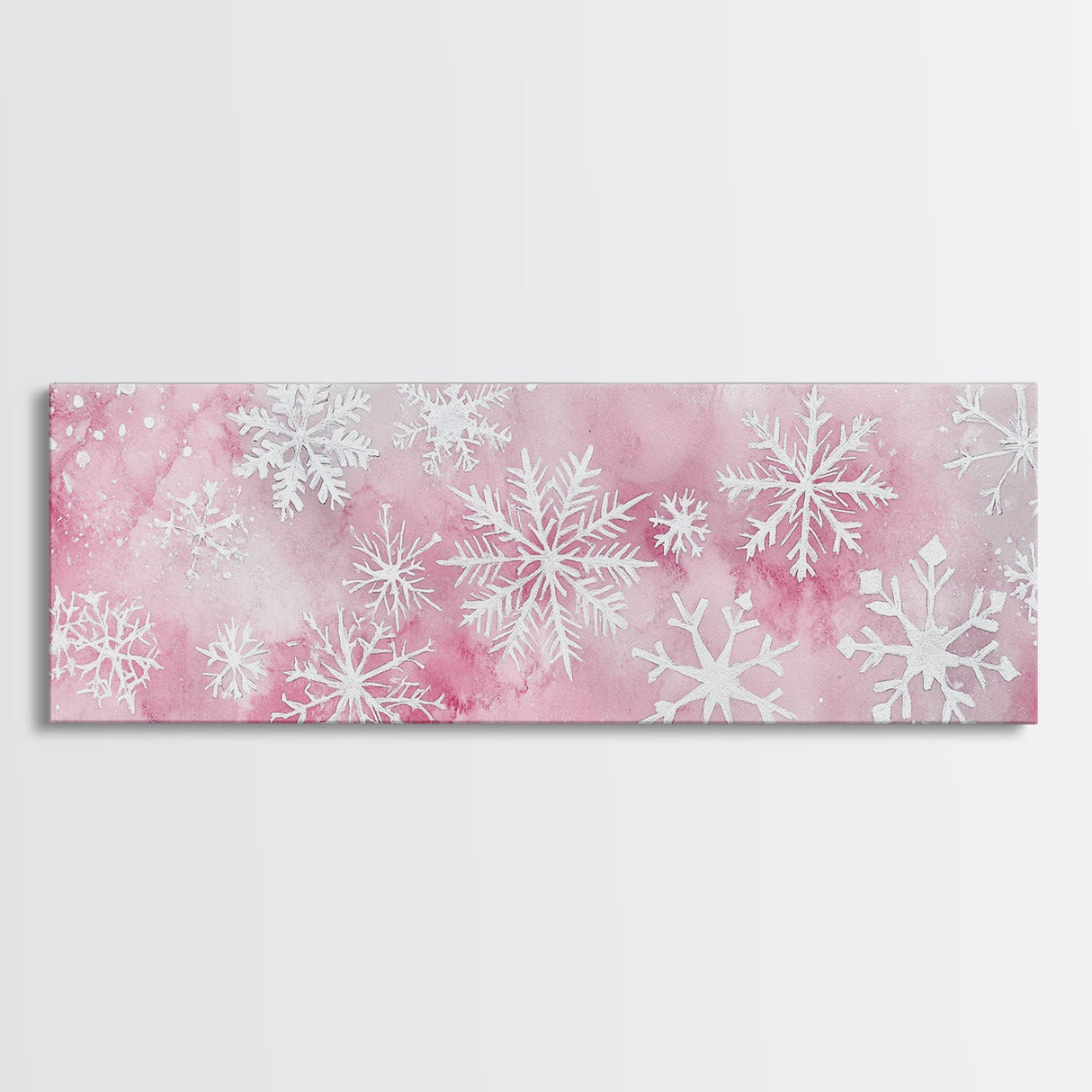 Delicate Snowflake Art Framed Canvas Print Light Pink Wall Art Minimalist Winter Décor Bedroom Living Room Artwork Horizontal Gift