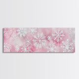 Delicate Snowflake Art Framed Canvas Print Light Pink Wall Art Minimalist Winter Décor Bedroom Living Room Artwork Horizontal Gift