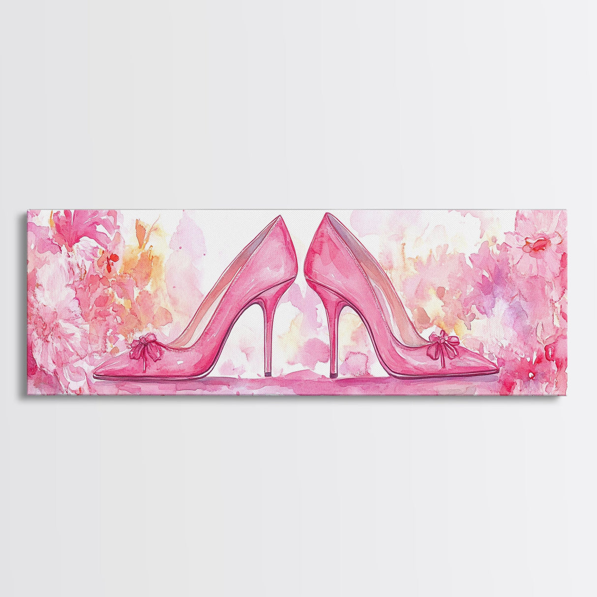 Feminine High Heel Art Framed Canvas Print Pink Wall Art Fashion Inspired Décor Bedroom Living Room Artwork Light Pastel Art Gift