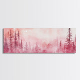 Framed Canvas Print of Enchanting Forest at Dusk Painting with Moody Pink Hues Ideal as Living Room or Guest Room Horizontal Wall Art