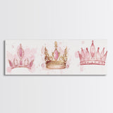 Framed Canvas Print of Elegant Crowns in Pink and Gold Perfect Gift Idea or Dorm Room Light Pink Wall Art with Royal Aesthetic