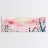 Wildflower Horizon Canvas Print, Light Pink Coastal Landscape Art, Panoramic Wall Art, Above Sofa Decor, Nature-Inspired Artwork