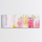 Lemonade Jar Canvas Print, Food Review Kitchen Art, Rustic Farmhouse Decor, Whimsical Light Pink Wall Art, Kitchen or Dining Room Gift
