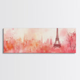 Eiffel Tower Blush Sky Canvas Print, Paris Landscape Art, Light Pink Wall Art, Romantic Artwork, Gift Idea For Her, Extra Wide Art