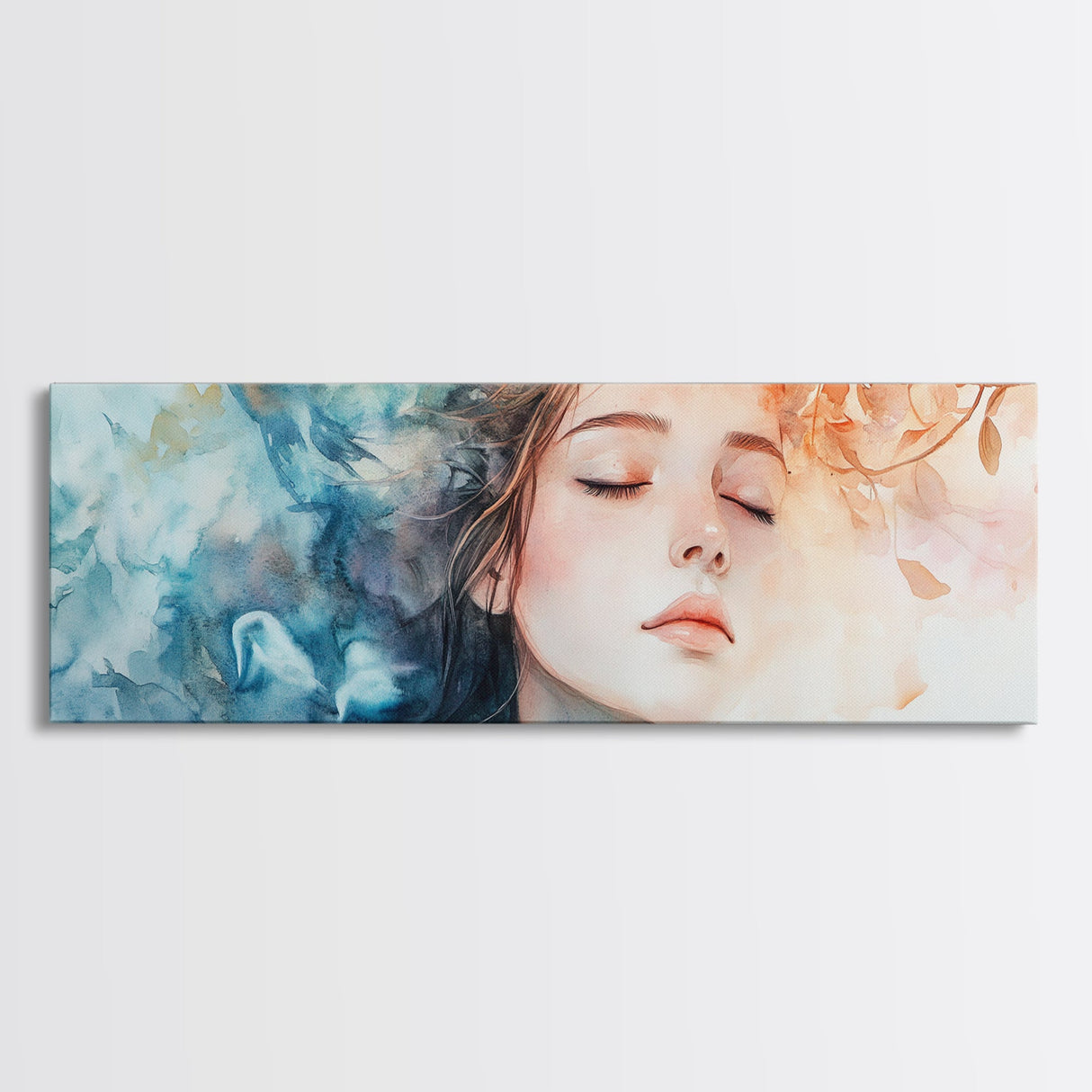 Moody Woman Portrait Framed Canvas Print - Abstract Cherry Blossom Painting, Fall Bedroom Art, Minimalist Wall Decor, Gift Idea For Her