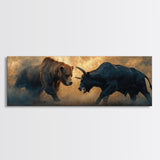 Intense Bull and Bear Framed Canvas Print - Moody Wildlife Painting, Rustic Wall Art, Industrial Style Living Room Decor, Gift Idea