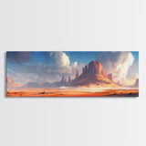 Majestic Desert Landscape Framed Canvas Print, Panoramic Painting, Southwest Wall Art, Above Bed Art, Rustic Decor, Living Room Art