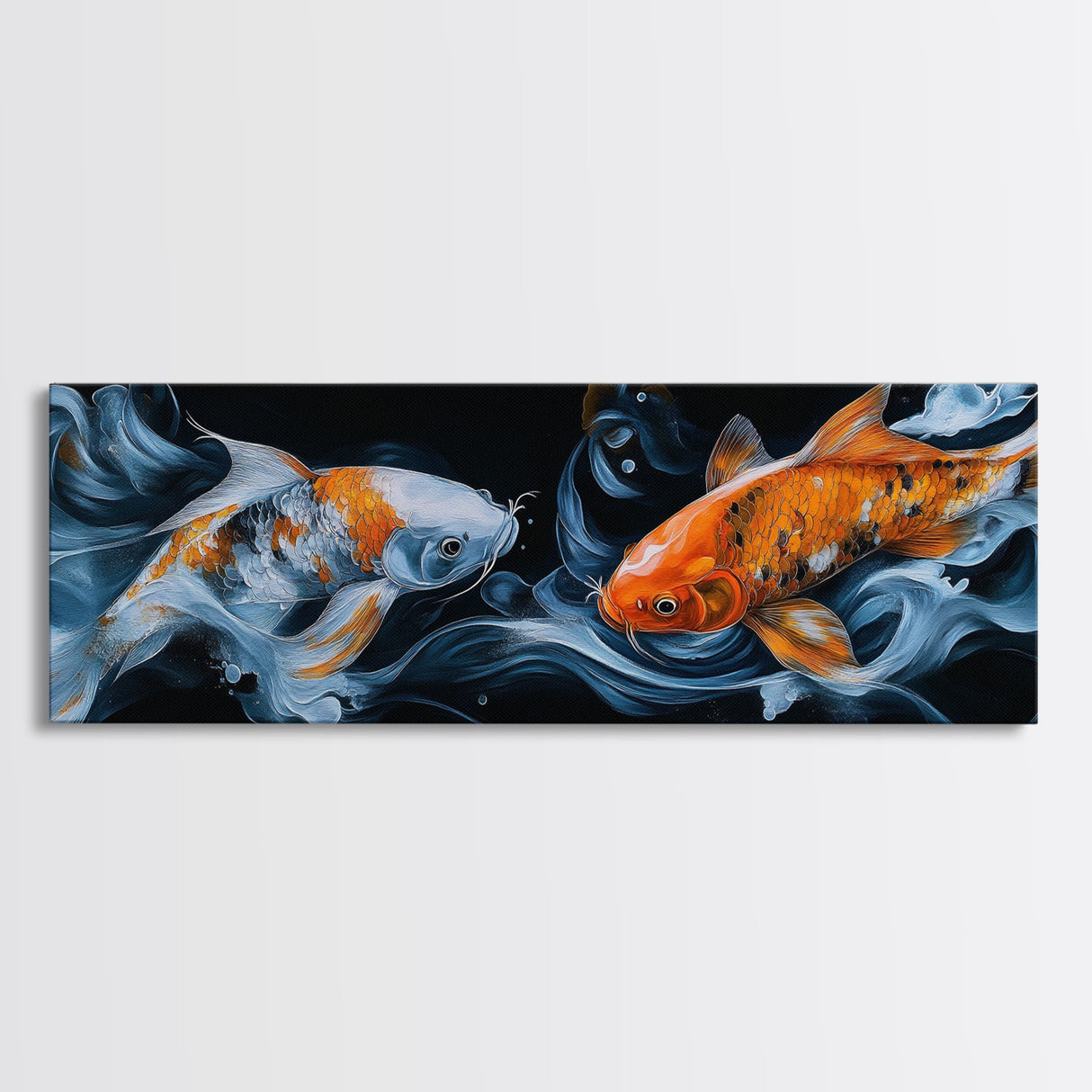 Dual Koi Serenity Canvas Print, Zen Wall Art, Coastal Wall Art, Rustic Decor, Teal Wall Art, Nautical Painting, Above Sofa Art